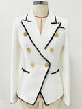 STREET Newest Fashion 2023 Designer Jacket Women's Slim Fitting Lion Buttons Contrast Color Fringed Tweed