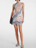 Fongt Women's Sleeveless Collar Dress Print Bag Hip Fashion Dress Women 8185