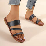 2023 Summer Flat Heel Sandals for Women Casual Plus Size Beach Slippers Woman Pu Leather Strap Slip-On Gladiator Sandals-Outfit