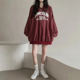 Letter Print Oversized Round Neck Sweatshirt-Outfit