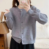 Fongt Knitted Cardigan Woman 2024 New Year Loose Sweater Short Coat Outside The