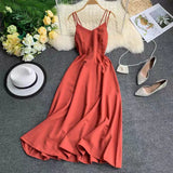 New-Coming Spring Summer Holiday Long Dress Cross Spaghetti Strap Open Back Beach Style Ankle-Length Women