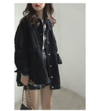 Fongt 2024 New Black Overalls Short Jacket Women's Long Sleeve Hong Style Casual Versatile Denim Jacket Loose Jacket-Outfit