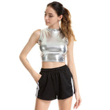 Silver Holographic Multi Designs Tank Tops Fashion Strapless Tube Top Turtleneck Crop Top New Strap Camis Sleeveless