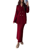 Fongt Women's New French Temperament Solid Color Commute Button-In- Cardigan Suit Dress