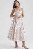 Fongt 24 Years Broken Flower Bohemian Wind Waist Show Thin Back Holiday Wind Sling Medium Long Dress 88104-Outfit
