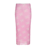Bowknot Printed Spice Girl Low-Waisted Net Skirt 2024 Spring And Summer New Temperament Age-Reducing Hip Skirt-Outfit