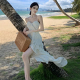 Fongt Dress Vertical Cut Irregular Level Sense Flounce Sexy Halter Dress-Outfit