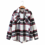 Autumn Women's Wear Urban Leisure Woolen Plaid Shirt Jacket-Outfit
