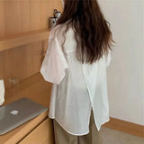 Fongt Sense Behind The Fork Long-Sleeved Shirt Women Loose Solid Color Wear Sunscreen Summer New