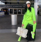 Green Solid Color Thicken Tracksuit Women Long Sleeve Hooded Sweatshirt Top Sweatpants Two Piece Set Jogging Suit
