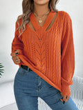 Shooting 2025 Autumn And Winter Leisure Hollow V-Necked Lantern Sleeve Sweater Women's