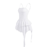 Spaghetti Strap Low Cut Pleated Mini Dress Women Backless Slim Fit Casual White Robe 2023 Spring Fall Fairy Grunge