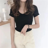 Summer V Neck Short Sleeve Sweater Knitted Fashion Sweaters For Women Pullover Jumper Pull Femme Truien