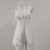 Fongt Pajamas Female Senior Lace Front Buckle Fork Mesh Slim Transparent Pure Desire Sling Aja Skirt Home Set