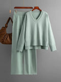 Sweater 2 Peice Set Women Winter Autumn Warm V-Neck Pullover Straight Jogging Pant Suits Casual Oversize Tracksuit Women-Outfit