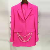 Fongt Dyed Fabric 2025 New Temperament Design Sleeve Hollow Diamond Bow Pearl Suit Skirt