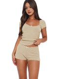 Lace Splicing Home Two-Piece Set Of Body-Repair Collar Knitting Short Suit Women's Multi-Color Leisure