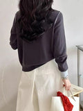 Fongt Round-Neck Knitted Cardigan Women Autumn Small Senior Design Sense Color Long-Sleeved Sweater Coat Top