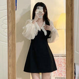 Fongt Doll Collar Dress 2024 Autumn Dress New Hepburn Style Niche Design Sense Shows Thin Base A-Word Skirt-Outfit