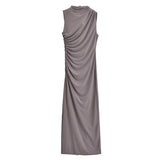 Spring Style Wrinkle Decorated Midi Dress 3152200-Outfit