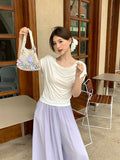 Fongt Xixi 13 Lines 2025 Summer New Korean Version Of Temperament Lace Jersey Short-Sleeved Top 89361