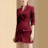 Casual Khaki Two Piece Set Women Notched Long Sleeve Blazer High Waist Irregular Mini Skirt Women's Suit 2022