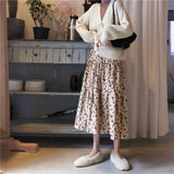 Corduroy High Waist Floral Print Maxi Skirt-Outfit
