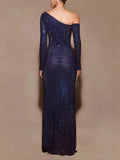 Fongt Women's Perspective Evening Dress Dress Sexy Long-Term Repair Shoulder Woman 8108