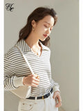 Polo Collar Striped Women's 2022 New Spring Loose Casual Top Full Slevee Casual Loose Sweatshirt Women §ã§á§à§â§ä§ڧӧߧѧñ
