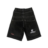 Y2k Denim Shorts Street Hip-Hop Retro Graphics Black Loose Gothic Men-Outfit