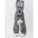 Fongt Women Autumn Dopamine Wearing Retro Work Pants To Make Old Pocket Design Straight Trousers