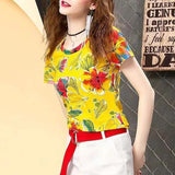 Retro Fashion Letter Floral Printed Pullovers Summer New Short Sleeve Female Clothing Casual O-Neck High Street T-shirt-Outfit