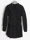 Fongt Simple Style Dress Women 2025 Spring New Collar Folded Waist Design Solid Color Long Sleeve