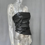 Strapless PU Leather Asymmetrical Top-Outfit