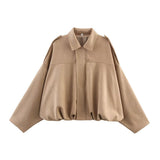 Fongt Color 2025 Spring And Autumn Leisure Tuffen Texture Collar Pilot Jacket Women B88824