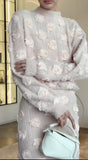 Fashion Flower Lantern Sleeve Half-Socked Dress Knitted