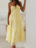 Ruched Tie-Up Strappy Maxi Dress-Outfit