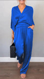 Fongt Women's Summer Fashion Solid Color Sleeve Short-Sleeved Blouse Trousers Set