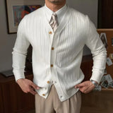 New Knitted Sweater Men's Spring And Autumn Trend Solid Color Blouse Youth Thin Business Leisure Sweater Cardigan-Outfit