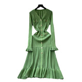 Fongt Scented Dress Women's Autumn And Winter Set High-End Feeling V-Neck Metal Buckle Slimming Lotus Leaf Side Knitting Skirt