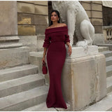 Burgundy Off Shoulder Fold Knit Midi Dress-Outfit