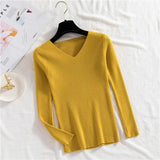 Sexy V Neck Women Pullover Sweater Fashion Autumn Winter Long Sleeve Knitted Jumper Top Casual Korean Slim Basic