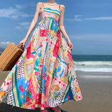 Fongt 2024 New Women's Sleeveless Strapless High-Waisted Print Long Strap