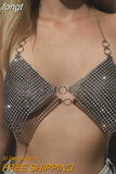 Sexy Shiny Full Rhinestone Tank Top Women Summer Metal Tassel Chain Tops Halter Neck Strappy Backless Party