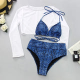 Neon orange Bikini 2021 Women Long Sleeve Mesh Cover Up 3 Piece Swimsuit High Cut Push Up Bathing Suit high waist