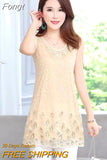Beaded Sequins Sleeveless Vest Chiffon Blouse Lace Shirt Ladies Medium-long Tank Tops Sequin Summer Woman Elegant