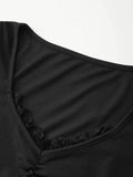 Lace Trim Black Long Sleeve Knit Top-Outfit