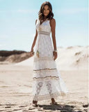 Fongt Summer Temperament Bohemian Long Dress Burst Women's Lace Splicing Big Swinging Clothes