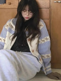 Pastel Printed Collar Knitted Buttoned Cardigan-Outfit